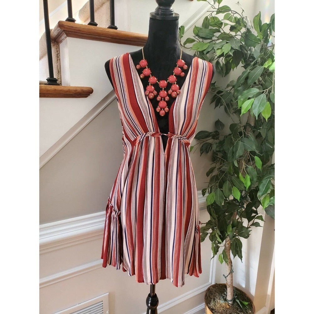 American Thread Women's Multicolor Rayon Sleeveless V-Neck Knee Length Dress S